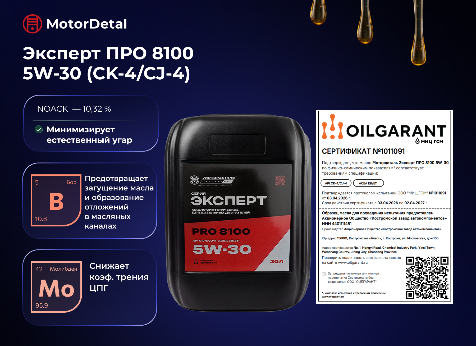 Мотордеталь Эксперт ПРО 8100 5W-30 (CK-4/CJ-4)